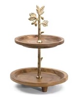 Support à gâteau à deux niveaux en métal, écologique, fait main, plateau à dessert, porte-cupcakes, présentoir à fruits, or, à étages, pour mariage