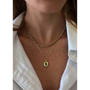 Collar con Colgante Jardin Emerald, Forma Ovalada, Chapado en Oro Rodio, Aleación de Zinc, Diamante, Ópalo, Jade, Turquesa, Motivo Religioso Islámico, Regalo - Product Image 1