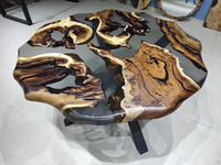 Plateau de table basse en résine époxy à bord vif, table rivière transparente, plateau de table en bois naturel, meubles faits à la main