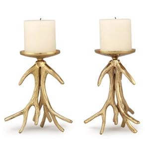 Juego de 2 Portavelas de Metal con Acabado Dorado Antiguo, Estilo Único, Decoración de Boda de Moda, Soporte para Portavelas de Metal - Product Image 1