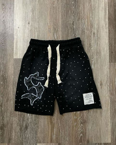 Shorts pour hommes personnalisés strass sérigraphie Logo poche lavage à l'acide Vintage hommes Shorts sueur coton français Shorts coton court - Product Image 3