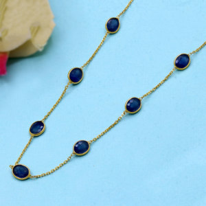 สร้อยข้อมือประดับพลอยแซฟไฟร์สีฟ้าแบบเรียบง่ายสีทองเหลืองทอง18K - Product Image 4