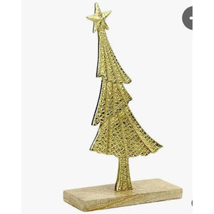 Conjunto de escultura de árbol de Navidad de Metal minimalista moderno elegante aluminio y latón en base de piedra blanca escultura de mesa - Product Image 3