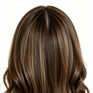 Peluca de Encaje Completo, Cabello Humano Largo y Ondulado Marrón con Flequillo, Base de Encaje Suizo, Tamaño Promedio, Encaje Marrón Claro - Product Image 2