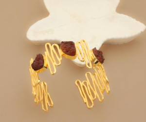 Bracelet manchette plaqué or fait à la main de luxe avec pierres Druzy rouges bijoux de déclaration Boho réglables pour les femmes - Product Image 1