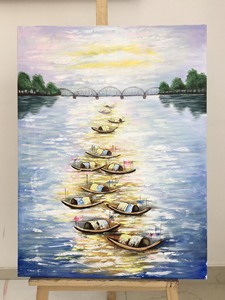 ภาพวาดสีน้ำมันวาดภาพวาดด้วยมือแบบทันสมัยขนาด60*80ซม. ทำจากผ้าใบฐานยามบ่ายพระอาทิตย์ตกดิน - Product Image 4