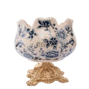 Cuerpo de porcelana de bonbonniere de latón antiguo con diseño floral azul base adornada dorada accesorio coleccionable decorativo de lujo - Product Image 1
