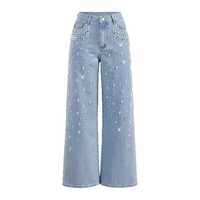 Pantalon cargo taille haute pour femmes, jean en denim avec strass, coton extensible respirant, adoucissant lavé, grande taille