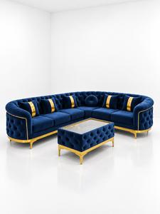 Sofá Seccional Acolchado de Lujo, Sofá Esquinero Azul Marino, Muebles Modernos para Sala de Estar Tapizados en Terciopelo, Fabricante de Sofás Personalizados - Product Image 1