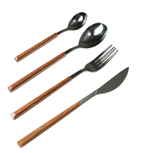Ensemble de couverts en acier inoxydable avec manche en bois de qualité supérieure, argenterie écologique, ensemble de couverts polis miroir, couteau, fourchette, cuillère, ensemble de vaisselle - Product Image 1