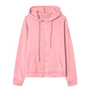 Sudadera Lisa personalizada con cremallera para mujer, Sudadera de felpa francesa de gran tamaño con bolsillo con cordón y cremallera - Product Image 1