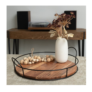 Awesome Quality Round Tray Mango Wood Iron <b>Wire</b> Black Handles for Multipurpose Snack <b>Flower</b> Pot Keepsake Decoration Best Prices - Product Image 3