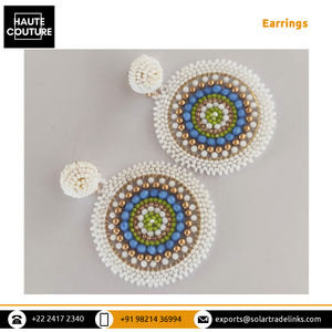 Impresionante colección de pendientes hechos a mano con cuentas, pendientes de fiesta hechos a mano con cuentas de marfil azul y verde, redondos - Product Image 4