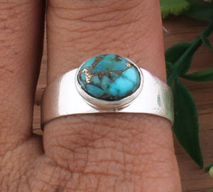 Anillo de Plata de Ley Envejecida con Engaste de Bisel, Gema de Turquesa Azul, Hecho a Mano, Forma de Pera, Estilo Clásico Vintage, para Bodas y Fiestas, para Mujer - Product Image 2