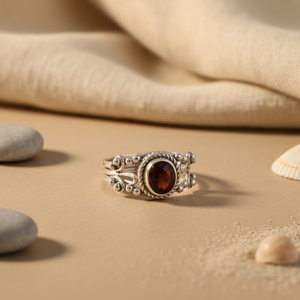 Bague en argent 925 plaqué rhodium avec grenat, bijou fin et délicat pour femmes - Product Image 1