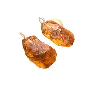 พลอยซิทรีนสีเหลืองธรรมชาติ2ชิ้นไม่ผ่านการบำบัด92.5ดิบจี้เงินสเตอร์ลิงประดับพลอยเกิดใหม่ - Product Image 1