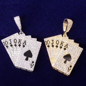 925 Sterling Silver Hip Hop Pendants in Poker <b>Card</b> Shape round Brilliant Cut Moissanite Diamonds Rhodium & Gold Plated for <b>Gift</b> - Product Image 2