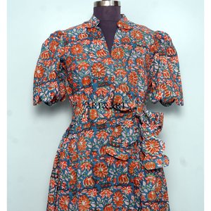 Vestido Largo de Algodón Puro para Mujer, Estampado Floral Hecho a Mano, Estilo Canguro, Línea A, Sencillo, Lavable, Ideal para Uso Diario, Casual o Fiestas - Product Image 4