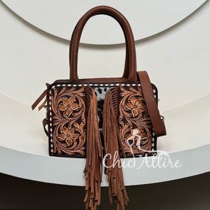 Mini bolso de mano de cuero de diseñador de moda para mujer, bolso de mano de cuero de vaca de alta calidad con flecos, correa cruzada ajustable, bolso de hombro - Product Image 1