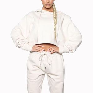 Sweat-shirt à capuche à manches longues pour femmes, Top court vert sauge - Product Image 1