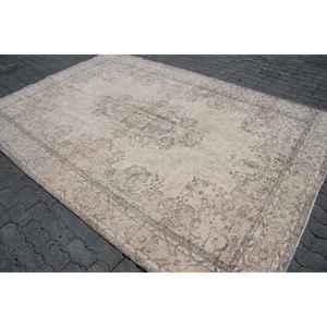 Alfombra Turca de 6.9x10.3 pies, Alfombra Vintage de Lana Abstracta en Gris Marrón - Product Image 2