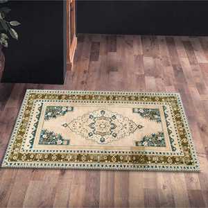 Tapis turc beige : motif géométrique à médaillons, lavable en machine, tapis imprimé, tapis à poils doux - Product Image 4