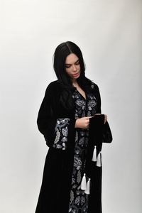 Vestido de tela de alta calidad para mujer, vestido bordado a la moda de manga larga, talla libre, informal, con cinturón - Product Image 4