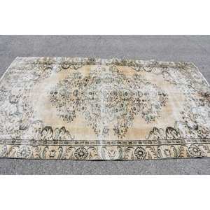 Tapis Vintage Beige Vert Laine 5.5X9.3 ft Turc Plat Armure Patchwork Motif Salon Tapis Latex Support pour Décorations - Product Image 4