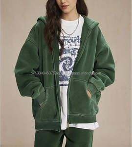 Sweat-shirt à capuche zippé pour femme, manches longues, épaules tombantes, ample, vêtement d'extérieur - Product Image 2