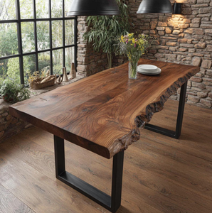 Mesa de comedor cuadrada moderna hecha a mano de madera maciza para decoración del hogar rural - Product Image 4