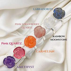 Améthyste Rose Sculpture Anneaux de pierres précieuses Jeu de broches Anneaux réglables 15mm - Product Image 2