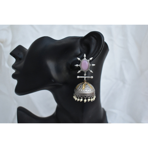 Joyería de Moda India en Tendencia, Hermosos Aretes de Aro con Piedras de Dos Tonos Hechos a Mano para Niñas y Mujeres - Product Image 4
