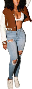 Top Tendance 2025 Haute Qualité Chenille Broderie Patchs Baseball Logo Personnalisé Femmes Recadrée Varsity Veste Taux De Gros - Product Image 4