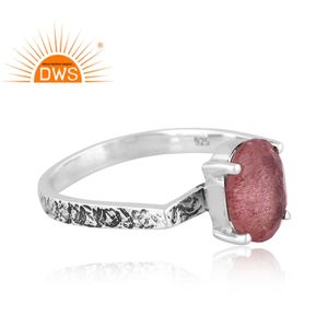 Superventas anillo de banda de piedras preciosas de cuarzo de fresa Natural de plata esterlina oxidada joyería personalizada para mujer regalo para ella - Product Image 3