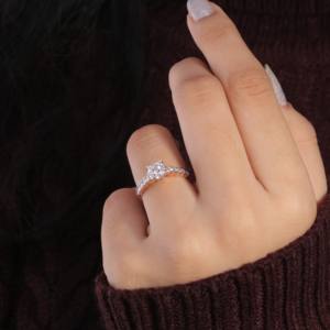 IGI Certified 0.68 CT <b>Moissanite</b> Diamond Engagement <b>Ring</b> 14K Gold with Platinum Anniversary Gift for Women Model Wt-2.210gm - Product Image 2