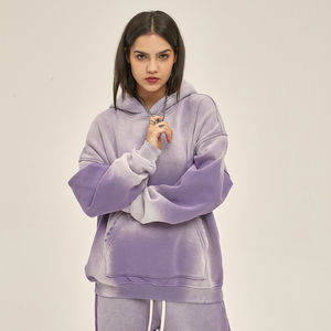 Streetwear sweat à capuche zippé poids lourd tissu épais coupe et couture fermeture éclair Vintage broderie recadrée ourlet brut sweats à capuche - Product Image 4