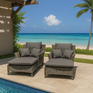 ชุดเก้าอี้เลานจ์หวายกลางแจ้งแบบทันสมัยพร้อมหมอนอิงหนาทนรังสียูวีสำหรับวิลล่าริมชายหาดโรงแรมและรีสอร์ท - Product Image 2