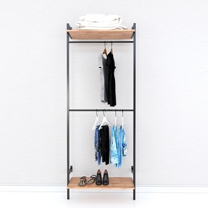 KQA68050 Perchero Plegable de 2 Niveles, Diseño Simple con Estructura de Hierro y Madera de Caucho para Armario y Tienda de Ropa - Product Image 2