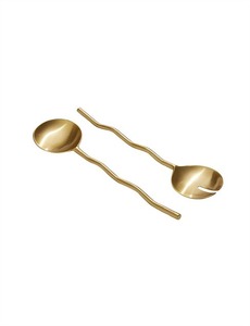 Designer Brass <b>Salad</b> <b>Server</b> Set Elegant Dining Serving Utensil Modern Tableware Set - Product Image 2