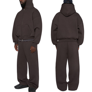 High Quality Thick Fleece Oversized Zipper Tracksuit and Straight Wide <b>Leg</b> Flared Sweat Jogger Pants Set Winter Sportswear - Product Image 1