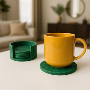 Sous-verres en marbre blanc et or faits à la main avec un support chic, élégant ensemble de 4 sous-verres - Product Image 2