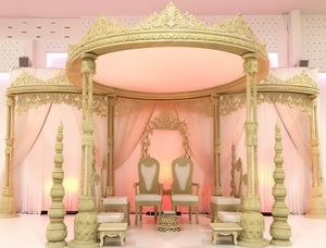 Mandap Redondo de Tres Pilares para Bodas, el Mejor Conjunto de Mandap para Bodas, Gran Mandap de Madera Tallada para Matrimonios Hindúes, Fabricante en Reino Unido - Product Image 3