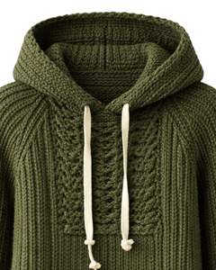 Suéter con Capucha de Punto Verde Oliva Personalizado para Mujer, Jersey Largo de Punto Trenzado, Cálido para Invierno, con Bolsillo, Estilo Casual Holgado - Product Image 5