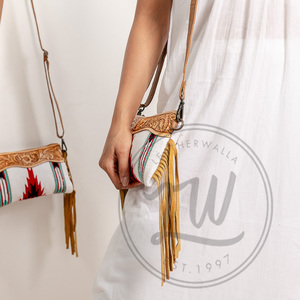 New Western Stylish Saddled <b>Blanket</b> Handbag Handcrafted Tooled Strap Aztec Leather Sling Bag Vintage Multi Color Top Handle Bag - Product Image 2