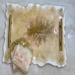 Plato artístico de resina para servir, patrón moderno hecho a mano, ideal para entretener a los invitados, fiestas, celebraciones o ideas para regalar - Product Image 2