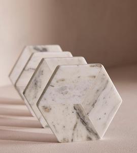 Sous-verre de thé et de boisson en pierre de marbre blanc hexagonal de style classique durable décor de maison et de bureau - Product Image 1