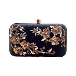 2025 noir brodé à la main à paillettes florales pochette élégante soirée et accessoire de fête prix de gros pour l'exportation inde - Product Image 1