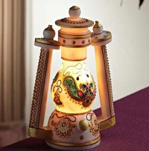 Hand Painted Multi-Color Marble Lantern <b>Lamp</b> Home Decor Item for Feng Shui Figurine From India <b>Love</b> Style - Product Image 1