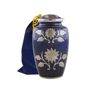 Full Size Blue Sunflower Cremation Urn Large Funeral and Memorial Urns for Human Ashes 200 Lbs W/ <b>Velvet</b> <b>Bag</b> - Product Image 4