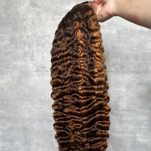 Mèches de cheveux indiens vierges brun miel châtain, ondulation profonde, pointe en U, double trame machine, HD, pour perruque respirante sans colle - Product Image 3